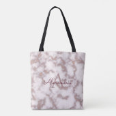 Roos Gold Foil Glitter in Roze marmer Monogram Tote Bag (Achterkant)
