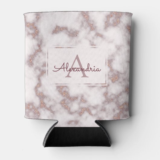 Roos Gold Foil Glitter Pink Marble Name Monogram Blikjeskoeler (Voorkant)