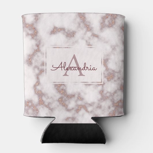 Roos Gold Foil Glitter Pink Marble Name Monogram Blikjeskoeler (Achterkant)
