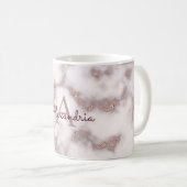 Roos Gold Foil Glitter Pink Marble Name Monogram Koffiemok (Voorkant rechts)