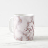 Roos Gold Foil Glitter Pink Marble Name Monogram Koffiemok (Voorkant links)