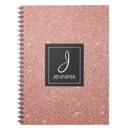 Roos Gold Foil Glitter Sparkle Monogram Notitieboe Notitieboek (Voorkant)