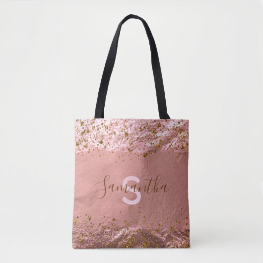 Roos Gold Foil Glittery Stijlvol beeld Moderne Fan Tote Bag (Voorkant)