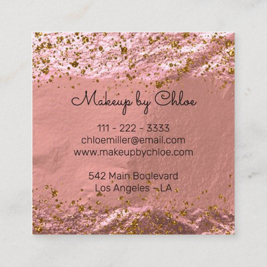 Roos Gold Foil Glittery Stijlvol glam Makeup Artie Vierkante Visitekaartje (Achterkant)