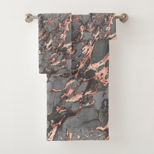 Roos Gold Foil Grey Marble Bath Towel Set Bad Handdoek (Insitu)