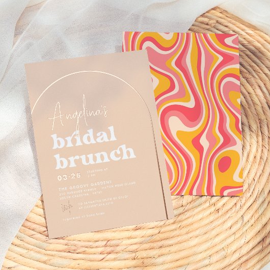 Roos Gold Foil Groovy Hippie Modern Bridal Brunch Folie Uitnodiging