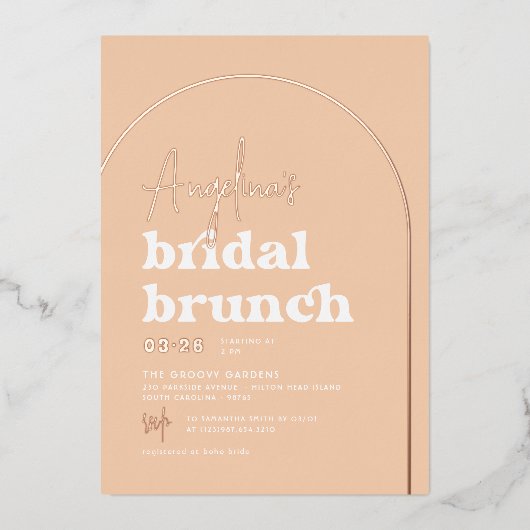 Roos Gold Foil Groovy Hippie Modern Bridal Brunch Folie Uitnodiging (Voorkant)