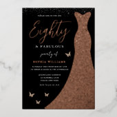 Roos Gold Foil Gwn 80th Birthday Party Folie Uitnodiging (Voorkant)