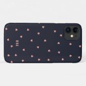 Roos Gold Foil Hearts Pattern Navy Blue Monogram Case-Mate iPhone Case (Achterkant (horizontaal))