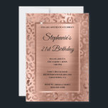 Roos Gold Foil Leopard Glam 21st Birthday Kaart<br><div class="desc">Creëer uw eigen fancy, stijlvolle mijlpaal voor haar viering van 5 x 7 jaar. Decoratief faux roos gouden bolle folie vormgeving vormdruk op de achtergrond. Een coördinerende rechthoekbrij en roos gouden geborstelde metalen ombre folie bekleding voor uw uitnodigingsinformatie. Pas de zwarte doopvontstijlen, kleur en grootte aan. De luxe moderne folie...</div>