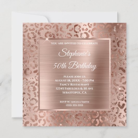 Roos Gold Foil Leopard Glam 50e verjaardag Kaart (Voorkant)