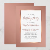 Roos Gold Foil Lijst Elegant Birthday Party Kaart (Voorkant / Achterkant)