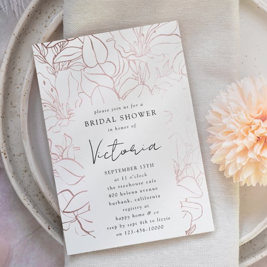 Roos Gold Foil Line Art Floral Vrijgezellenfeest Kaart