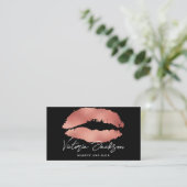 Roos Gold Foil Lips Modern Elegant Black Beauty Visitekaartje (Staand voorkant)