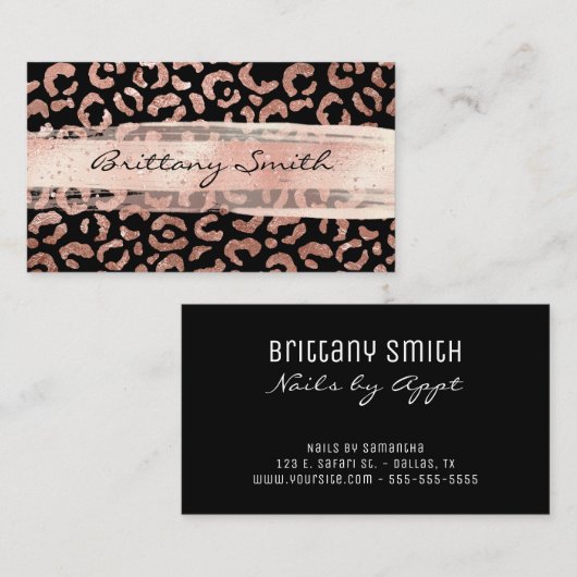 Roos Gold Foil Lopard Pattern Blush Bruske Stroke Visitekaartje (Voorkant / Achterkant)
