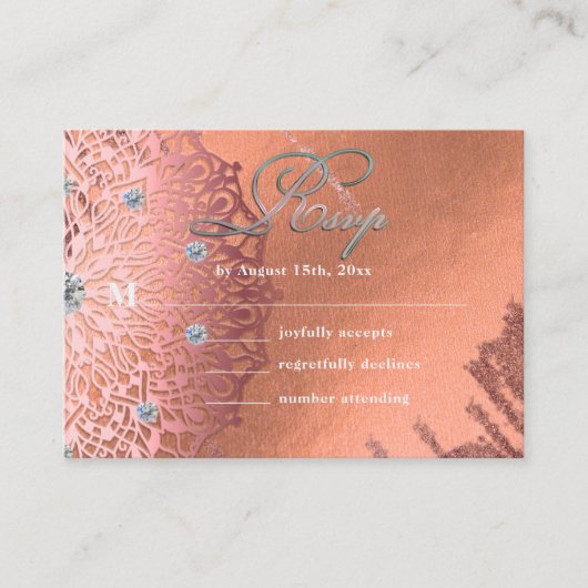 Roos Gold Foil Luxe glam elegant stijlvol RSVP Informatiekaartje (Voorkant)