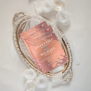 Roos Gold Foil Luxe Glam Elegant Stylish Wedding Kaart