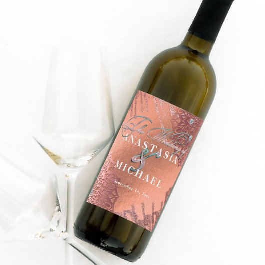 Roos Gold Foil Luxe Glam Elegant Stylish Wedding Wijn Etiket