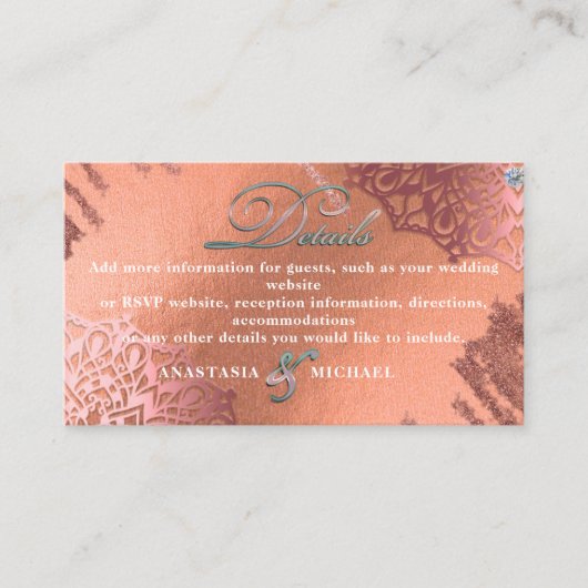 Roos Gold Foil Luxe Glam Elegant Weddenschap - Geg Informatiekaartje (Voorkant)