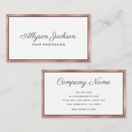 Roos Gold Foil Luxe Script Visitekaartje (Voorkant / Achterkant)