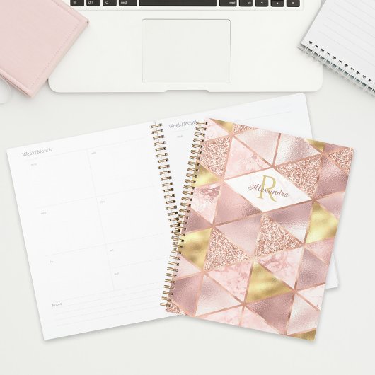 Roos Gold Foil Marble Glam Geometric Monogram Planner