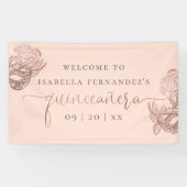 Roos Gold Foil Masquerade Quinceañera Welkom Spandoek (Horizontaal)