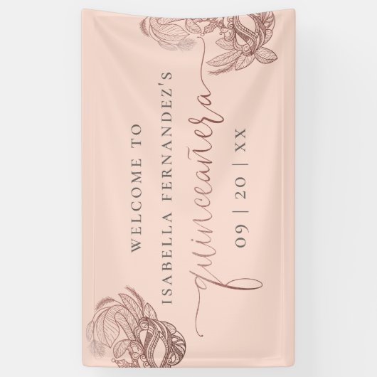 Roos Gold Foil Masquerade Quinceañera Welkom Spandoek (Verticaal)