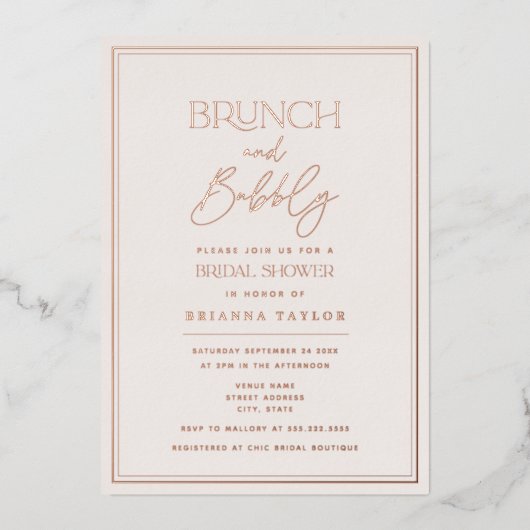 Roos Gold Foil Minimalist Elegant Vrijgezellenfees Folie Uitnodiging (Voorkant)