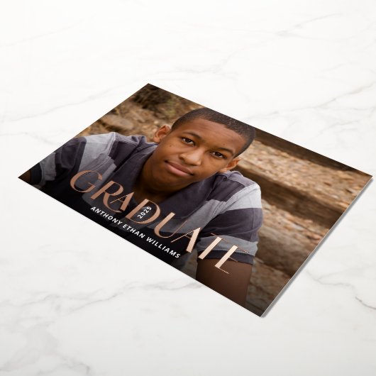 Roos Gold Foil Minimalist Photo Graduparty Folie Uitnodiging (Gedraaid)