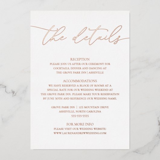 Roos Gold Foil Minimalist Wedding Enclosure Kaart (Voorkant)