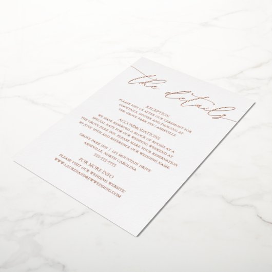 Roos Gold Foil Minimalist Wedding Enclosure Kaart (Gedraaid)
