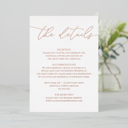 Roos Gold Foil Minimalist Wedding Enclosure Kaart (Staand Voorkant)