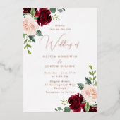 Roos Gold Foil Modern Wine & Blush Wedding Folie Uitnodiging (Voorkant)