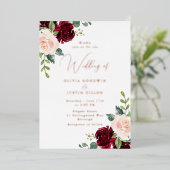 Roos Gold Foil Modern Wine & Blush Wedding Folie Uitnodiging (Staand Voorkant)