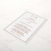 Roos Gold Foil Monogram Border Minimalist Weddensc Folie Uitnodiging (Gedraaid)