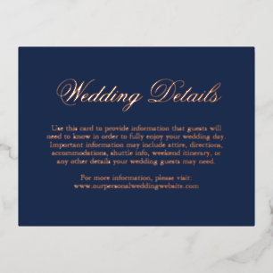 Roos Gold Foil Navy Blue Wedding Enclosure Kaart