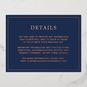 Roos Gold Foil Navy Blue Wedding Enclosure Kaart