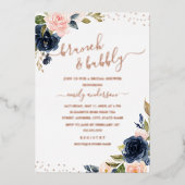 ROOS GOLD FOIL Navy Blush Floral Brunch and Bubble Folie Uitnodiging (Voorkant)
