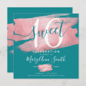 Roos Gold Foil Paint Sweet 16th Birthday Blauwgroe Kaart (Voorkant / Achterkant)