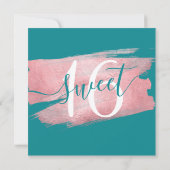 Roos Gold Foil Paint Sweet 16th Birthday Blauwgroe Kaart (Achterkant)