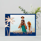 Roos Gold Foil Palm Tree-kerstkaart Folie Feestdagenkaart (Staand Voorkant)