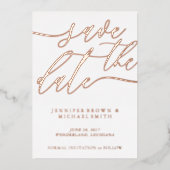 Roos Gold Foil Photo Weddenschap Save the Date Folie Uitnodiging (Voorkant)