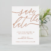 Roos Gold Foil Photo Weddenschap Save the Date Folie Uitnodiging (Staand Voorkant)