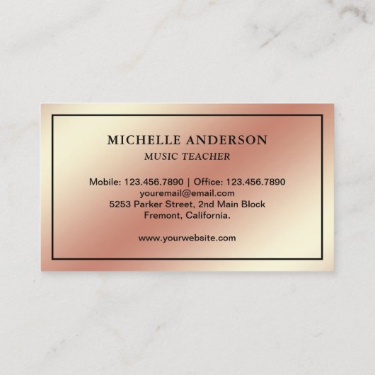 Roos Gold Foil Piano Toetsenbord Muzikant Pianist Visitekaartje (Achterkant)