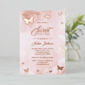 ROOS GOLD FOIL Pink Butterfly Sweet 16 Party Folie Uitnodiging (Staand Voorkant)