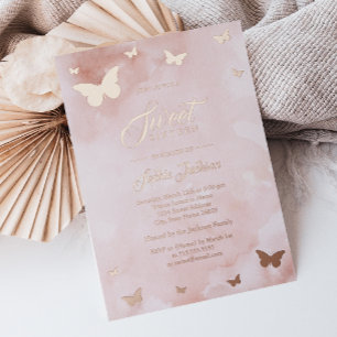 ROOS GOLD FOIL Pink Butterfly Sweet 16 Party Folie Uitnodiging