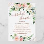 ROOS GOLD FOIL Pink Floral Vrijgezellenfeest Folie Folie Uitnodiging (Voorkant)