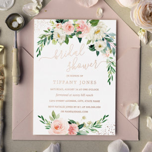 ROOS GOLD FOIL Pink Floral Vrijgezellenfeest Folie Folie Uitnodiging