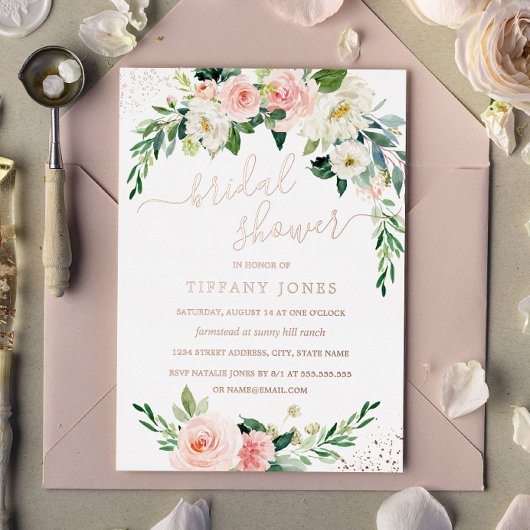 ROOS GOLD FOIL Pink Floral Vrijgezellenfeest Folie Folie Uitnodiging