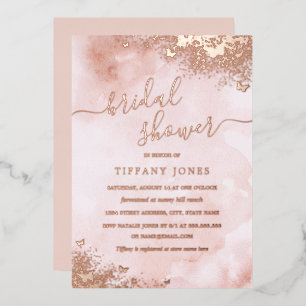 ROOS GOLD FOIL Pink Peach Butterfly Vrijgezellenfe Folie Uitnodiging